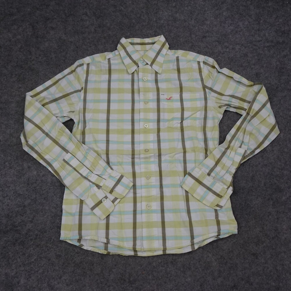 Hollister Shirt Mens Small S Green Button Up Plaid Long Sleeve Casual